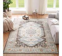 Vintage Bohemian Area Rug NonSlip Soft Short Pile Polyester Machine Washable Aged Grey with Geometric Pattern Classic Living Room Decor 100 x 150 cm