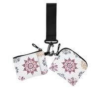 Vintage Bohemian Colorful Flowers Women's Coin Wallet Card Holder Mini Fashion Business Card Case Money Organizer with Wristlet Strap for Woman 2 Packs