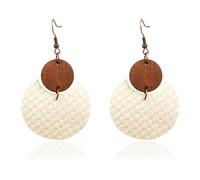 Vintage Bohemian Dangle Earrings for Women, Retro Colorful Geometric Round Wooden Leather Lightweight Big Boho Statement Earrings for Women (C)