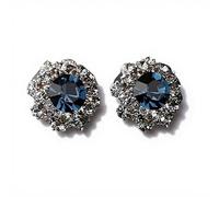 Vintage Bohemian Diamond Stud Earrings for Women, S925 Silver Needle, Hypoallergenic, Small Hoop Design, flat back earrings (Blue rhinestone earrings)
