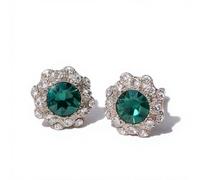 Vintage Bohemian Diamond Stud Earrings for Women, S925 Silver Needle, Hypoallergenic, Small Hoop Design, flat back earrings (Green rhinestone earrings)