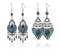 Vintage Bohemian Drop Dangle Earrings Statement Earrings Fashion Jewellery Hoop Earrings Tassel Earrings Boho Retro Rhinestone Earring Set for Women and Girls Birthday Dinner Party, Alloy Steel, No