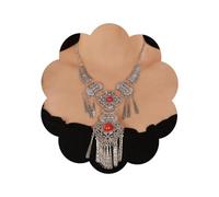 Vintage Bohemian Ethnic Tribal Necklace Boho Statement Turquoise Collar Necklace Chunky Tassel Long Chain Pendant for Women Girls Bib Necklace Jewelry Gift (Red)