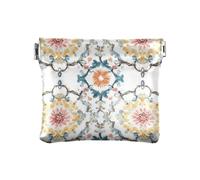 Vintage Bohemian Flowers Mandala Pattern PU Leather Small Coin Portable Mini Card Holder Wallet for Ladies, Vintage Bohemian Flowers Mandala Pattern, One Size, Print Art