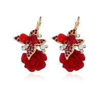 Vintage Bohemian Rose Flower Butterfly Dangle Drop Earrings,Dainty Creative Resin Acrylic Butterfly Flower Three-Dimensional Lever Earrings Wedding Brides Ear Jewelry, L, Plastic, No Gemstone