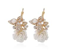 Vintage Bohemian Rose Flower Butterfly Dangle Drop Earrings,Dainty Creative Resin Acrylic Butterfly Flower Three-Dimensional Lever Earrings Wedding Brides Ear Jewelry, L, Plastic, No Gemstone
