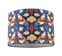 Vintage Bohemian Styled Navy Blue Lamp Shade with Vivid Floral and Pigeon Patterns | 30cm x 20cm | White Cotton Fabric Inner by Happy Homewares