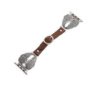Vintage Boho Angel Wing Leather Watch Band for Apple Watch | Rhinestone Decor, Floral Engraved Design, Women's Style, Brown Leather Strap, Antique Silver Tone,iWatch for Women Men