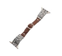Vintage Boho Angel Wing Leather Watch Band for Apple Watch | Rhinestone Decor, Floral Engraved Design, Women's Style, Brown Leather Strap, Antique Silver Tone,iWatch for Women Men
