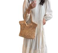 Vintage Boho Beach Bag For Women Summer Large Capacity Hollow Handbags Rattan Handmade Kintted Travel Shpping Totes(Camel)
