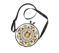 Vintage Boho Bell Mandala Merry Christmas Round Black Crossbody Bags for Women Practical with Adjustable Strap Women's Shoulder Handbags Date Canvas Messenger Purse