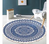 Vintage Boho Cotton Rugs, Mandala Pattern, Washable Hand Woven Bohemian Round Rug with Tassels for Bedroom, Hallway, Living Room, Coffee Table, Doormats, Machine Washable, 80 cm, Flowers #20