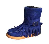 Vintage Boho Cowboy Boots for Women,Vintage Boho Fringe Tassel Platform Chunky Heel Western Cowgirl Boots Warm Winter Riding Wedge Wide Mid Calf Booties Fringe Tassel Riding Short Ankle Booties