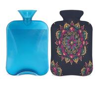 Vintage Boho Ethnic Flower Hot Water Bottle with Cover, 2L Hot Water Bag for Pain Relief, Neck and Shoulder, Hand Feet Warmer