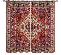 Vintage Boho Floral Curtains,Rustic Country Bohemian Red Flower Print Home Decor Drapes for Bedroom Living Room Kitchen Window Treatment 2 Panels Set Total Size 55" W X 63" L Inch