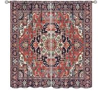 Vintage Boho Floral Curtains,Rustic Farmhouse Bohemian Style Red Flower Print Home Decor Drapes for Bedroom Living Room Kitchen Window Treatment 2 Panels Set Total Size 55" W X 63" L Inch