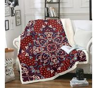 Vintage Boho Flower Sherpa Throw Blanket Baby 30"x40" Bohemian Paisley Throw Blanket Exotic Tribal Ethnic Floral Fleece Blanket for Girls Women Retro Rustic Farmhouse Floral Flannel Blanket Red Blue