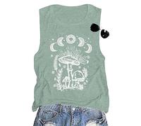 Vintage Boho Graphic Tees for Women Summer Round Neck Nature Cottagecore Tee Tops, Mushroom Tank Pale Green, S