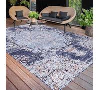 Vintage Boho Outdoor Rug 10x12 Distressed Blue Grey Waterproof Carpet for Patio Deck Backyard Garden Poolside RV Quick Dry High Traffic Indoor/Outdoor Floor Mat