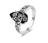 Vintage Boho Rings, Floral Crystal Ring Collection, with 17.3 mm Retro Black Gem Finger Jewelry Set, Stylish Stackable Bohemian Rings, Boho Ring with Artistic Design, Festival Wear for Travel Style