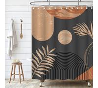 Vintage Boho Shower Curtain for Bathroom with 12 Hooks, Mid Century Abstract Shower Curtain Tropical Plant Bohemian Style, Dark Gray Curtain for Bathroom Decor 72x72 Inch / 180x180cm Waterproof