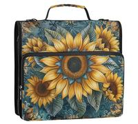 Vintage Boho Sunflowers 3 Rings 1.5 inch Binder with Zipper with Shoulder Strap & Handle Multi-Pocket Portfolios Portfolio Organizer for Middle School Cartera con cremallera