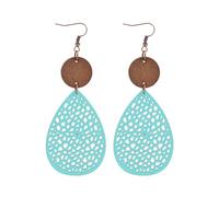 Vintage Boho Wooden Leather Dangle Earrings Handmade Heart Round Flower Water Drop Shape Retro Hollow Cut-Out Earrings Bohemian Jewelry for Women Christmas Gifts, One Size, Wooden Leather, No Gemstone