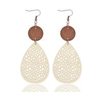 Vintage Boho Wooden Leather Dangle Earrings Handmade Heart Round Flower Water Drop Shape Retro Hollow Cut-Out Earrings Bohemian Jewelry for Women Christmas Gifts, One Size, Wooden Leather, No Gemstone