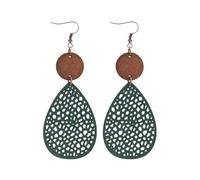 Vintage Boho Wooden Leather Dangle Earrings Handmade Heart Round Flower Water Drop Shape Retro Hollow Cut-Out Earrings Bohemian Jewelry for Women Christmas Gifts, One Size, Wooden Leather, No Gemstone