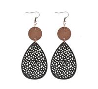 Vintage Boho Wooden Leather Dangle Earrings Handmade Heart Round Flower Water Drop Shape Retro Hollow Cut-Out Earrings Bohemian Jewelry for Women Christmas Gifts, One Size, Wooden Leather, No Gemstone