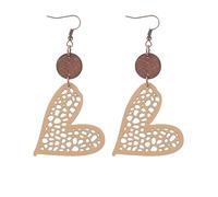 Vintage Boho Wooden Leather Dangle Earrings Handmade Heart Round Flower Water Drop Shape Retro Hollow Cut-Out Earrings Bohemian Jewelry for Women Christmas Gifts, One Size, Wooden Leather, No Gemstone