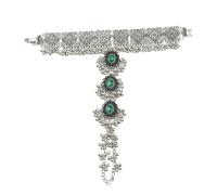 Vintage Bollywood Ethnic Finger Ring Bracelet for Women Green Crystal Turquoise Beaded Ball Adjustable Chain Link Harness Slave Wrist Hand Bracelets Rings Boho Indian Oxidized Jewelry Gifts, S, Metal