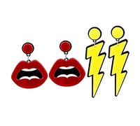 Vintage Bolt Earrings for Women 80s Geometric Dangle Jewelry 2 Pairs Funny Retro Accessory