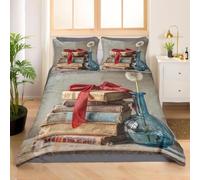 Vintage Book Emperor Size Duvet Cover Sets Vases Bedding Set 3D Print Soft Microfiber Quilt Covers 290x235 cm with Zipper Closure and 2 Pillowcases 50x75 cm for Adults K.2078