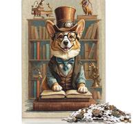 Vintage Book Smart Corgi Puzzle Educational Games Family Activities Premium Cardboard Jigsaw Puzzle for Women Men Easter Gift 1000pcs (75x50cm)