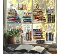 Vintage Book Window Stickers Double-Sided Window Clings Stickers for Glass Window for Classroom Preschool Decals Peel and Stick Watercolor Books Decorations Decals for Library Kids Nursery Wall Decor