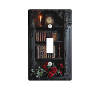 Vintage Bookcase Light Switch Cover Plates/Outlet Covers, Dark Wood Shelves with Roses, Elegant Home Décor, Standard Size Single Toggle