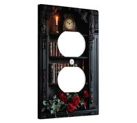 Vintage Bookcase Light Switch Cover Plates/Outlet Covers, Dark Wood Shelves with Roses, Elegant Home Décor, Standard Size Single Duplex Outlet