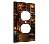 Vintage Bookcase Switch Cover Plates, Warm Brown Wood and Designer Books for Home Decor, Thermoplastic Wall Plates, Single Size Duplex Plug