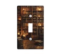 Vintage Bookcase Switch Cover Plates Warm Brown Wood Books Home Decor Thermoplastic Wall Plates Standard Size
