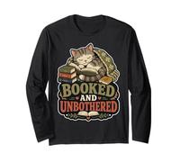 Vintage Booked and Unbothered Cat Reader Introvert Long Sleeve T-Shirt