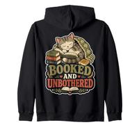 Vintage Booked and Unbothered Cat Reader Introvert Zip Hoodie