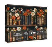Vintage Books Flower Puzzles for Adults 1000 Pieces, Beautiful Bookshelf Floral Jigsaw Puzzles, Art Challenging Plant Wildflower Puzzle