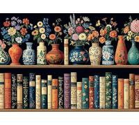 Vintage Books Flower Puzzles for Adults 1000 Pieces Vase Library Art Aesthetic Bookshelf Wildflower Pages Floral Jigsaw Puzzle Impossible Hard Difficult Challenging Puzzle as Family Game