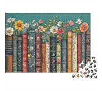 Vintage Books Garden 1000 Piece Floral Bookshelf Art Jigsaw Puzzle For Adults Thick Card Board Decompression Difficult Game Wall Decoration 38x26cm/1000pcs