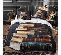Vintage Books Stack Duvet Cover 3D Design Printed Machine Washable 3 Pieces Bedding Set Zipper Classic Academic Quilt Cover Hotel Quality Durable for Adults Kids Women Teens Youth Single（135x200cm）
