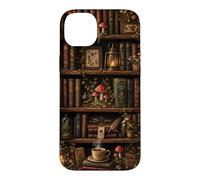 Vintage Bookshelf Dark Academia Coffee Mushroom Lantern Ivy Case for iPhone 14 Plus