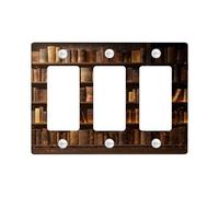 Vintage Bookshelf Light Switch Cover Plates/Outlet Covers, Antique Brown Library Decor for Home Accents, Thermoplastic Wall Plates, Standard Size 3 Gang Wall Plate