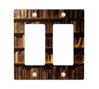 Vintage Bookshelf Light Switch Cover Plates/Outlet Covers, Antique Brown Library Decor for Home Accents, Thermoplastic Wall Plates, Standard Size Double Rocker