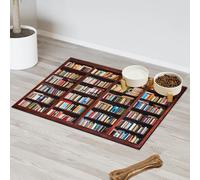 Vintage Bookshelf Pet Feeding Mat for Cat Dog Water Bowl Food Mats Bookshelf Library Pet Feeding Mats Absorbent Nti-Slip Contain Spills Protects Floors Placemat 40.6 x 60.9 cm